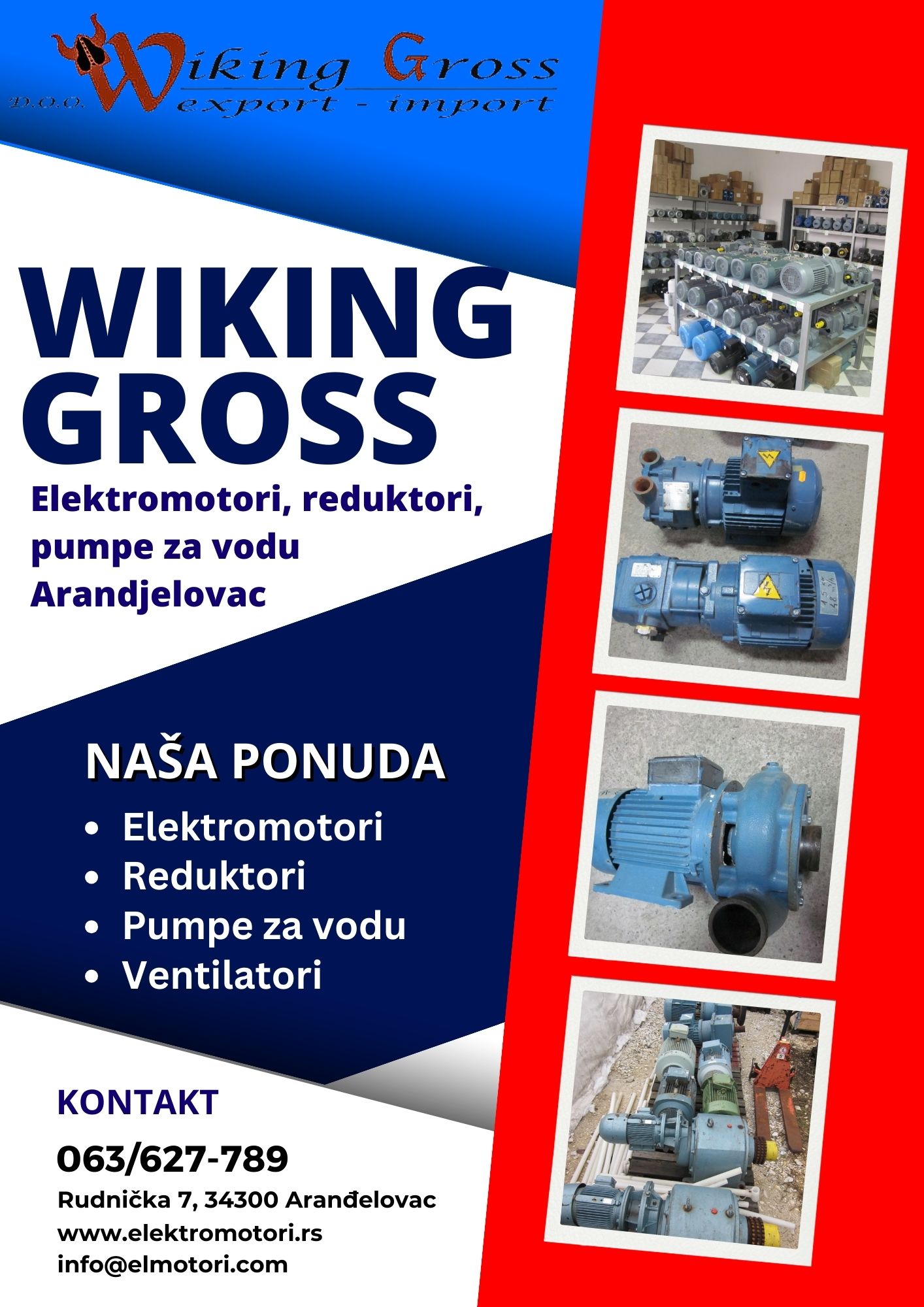 Elektromotori, reduktori, pumpe za vodu Arandjelovac Wiking Gross doo