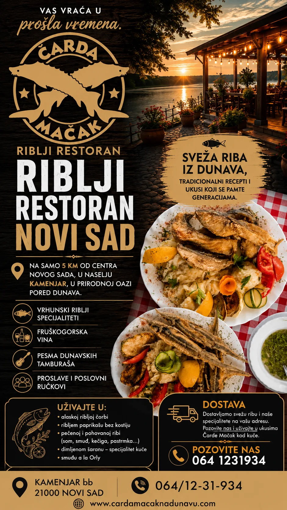 Tradicionalni riblji specijaliteti na obali Dunava Čarda Mačak Novi Sad