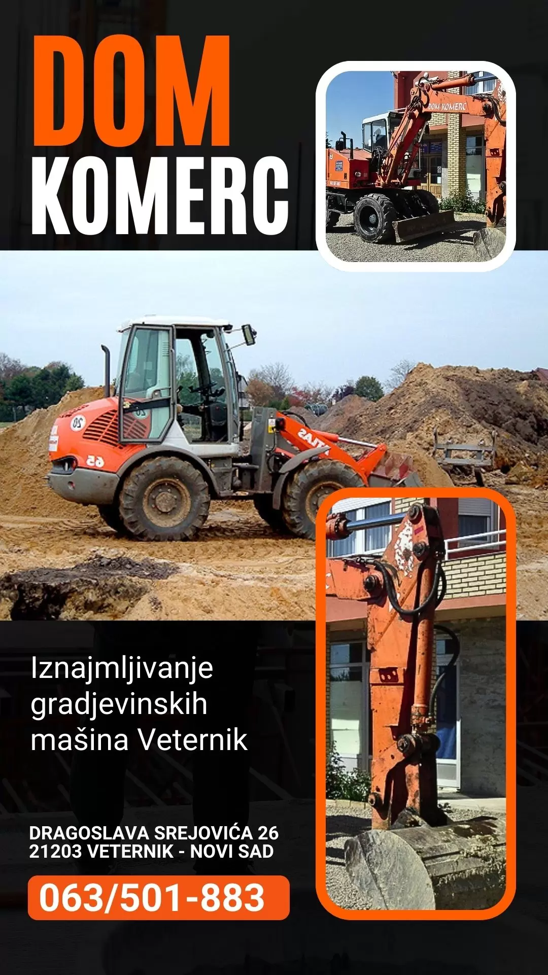 Iznajmljivanje gradjevinskih mašina Veternik Dom Komerc