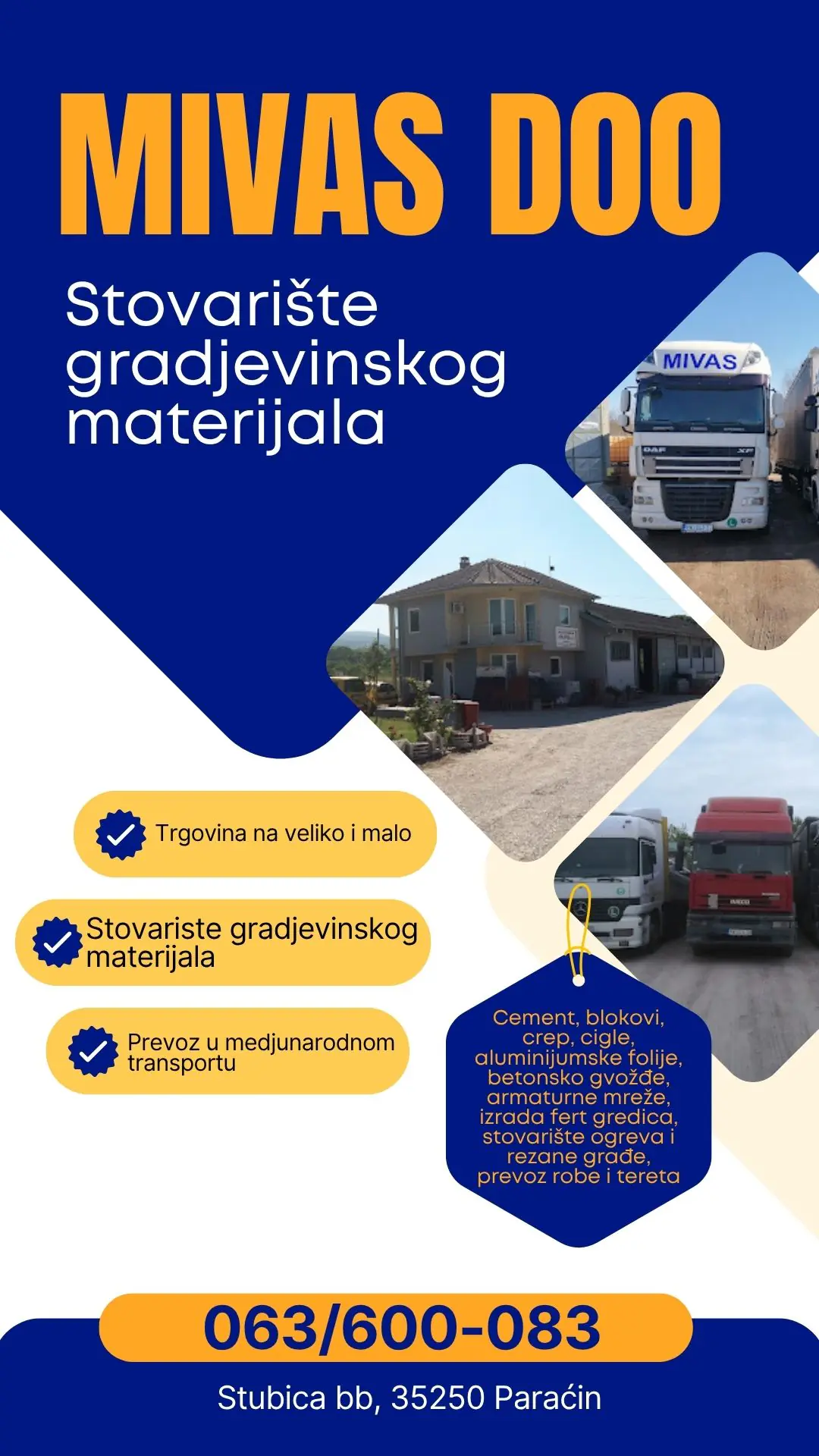Mivas doo Stovariste gradjevinskog materijala Paraćin