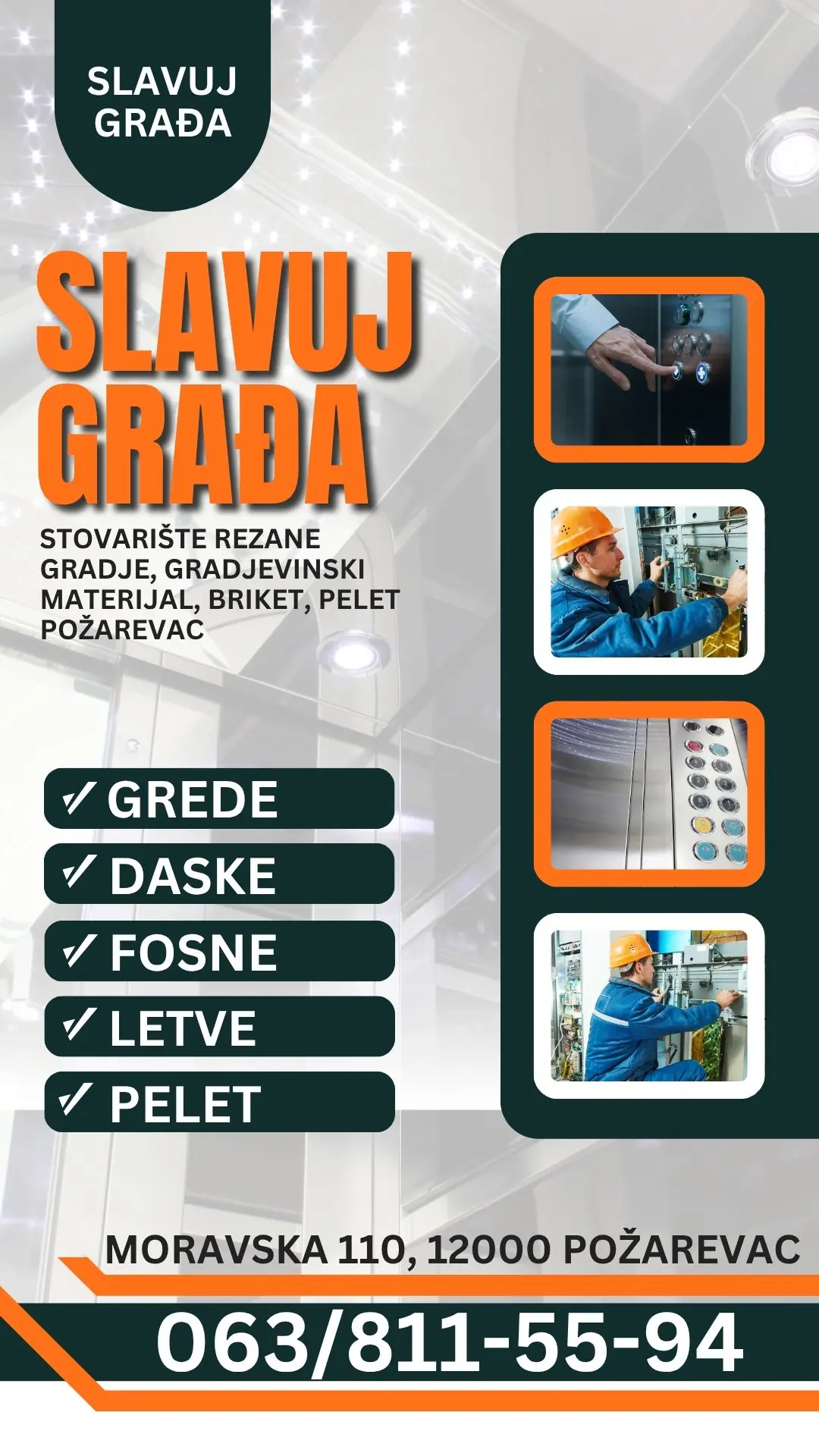 Stovarište rezane gradje, gradjevinski materijal, briket, pelet Požarevac Slavuj građa