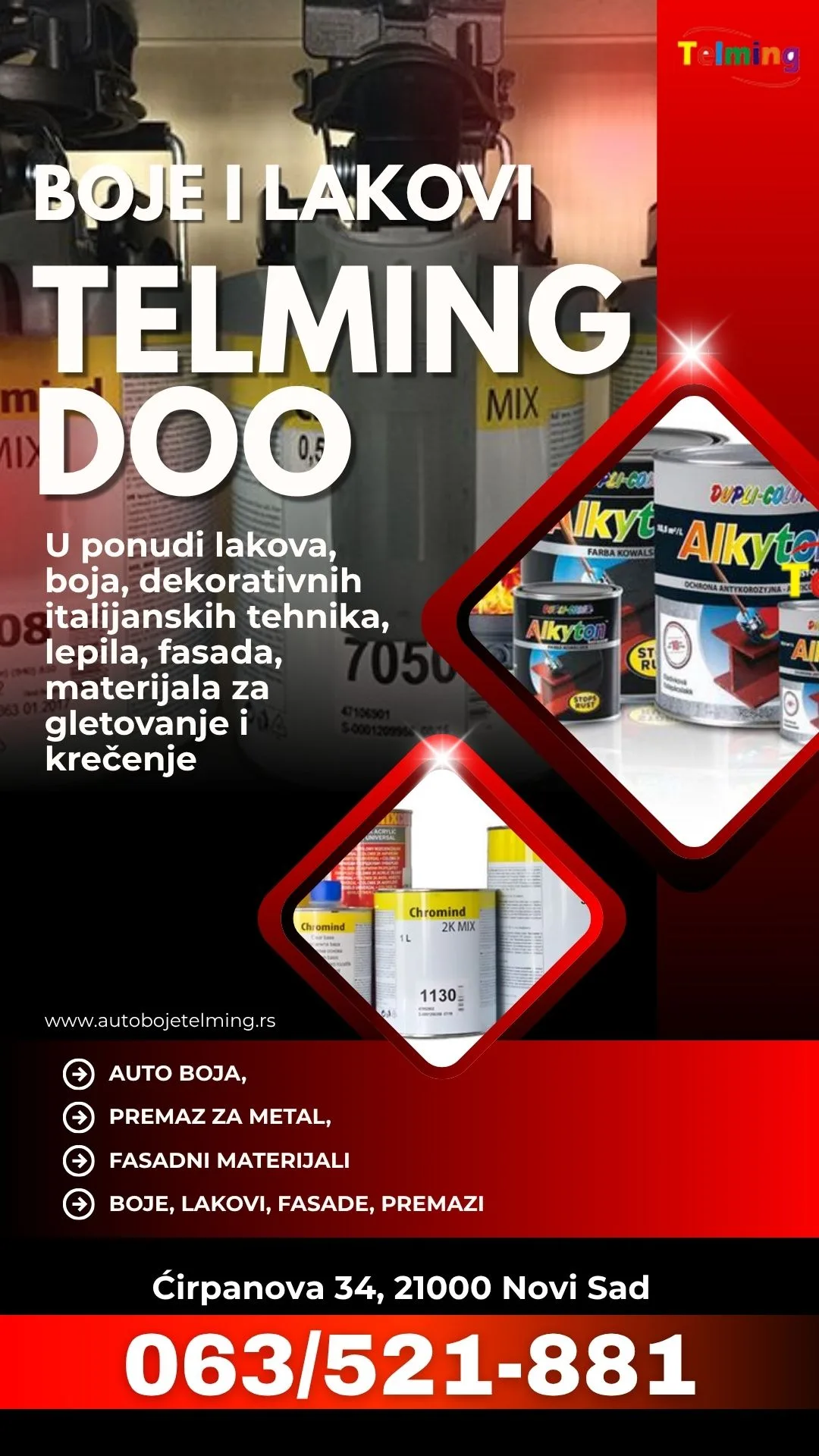 Boje, lakovi, fasadni materijali Novi Sad Telming doo