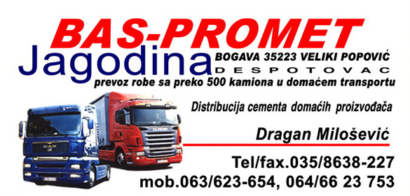 Distribucija cementa domaćih proizvođača i teretni transport Jagodina Bas Promet 