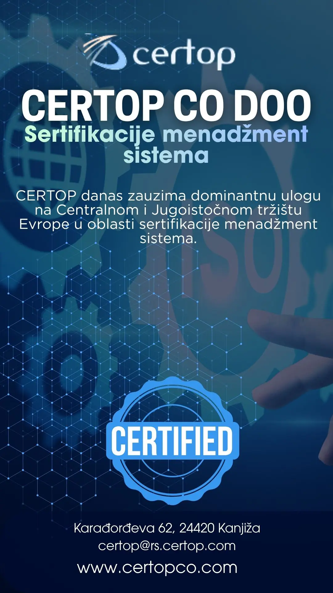 Sertifikacija menadžment sistema CERTOP CO doo Kanjiža
