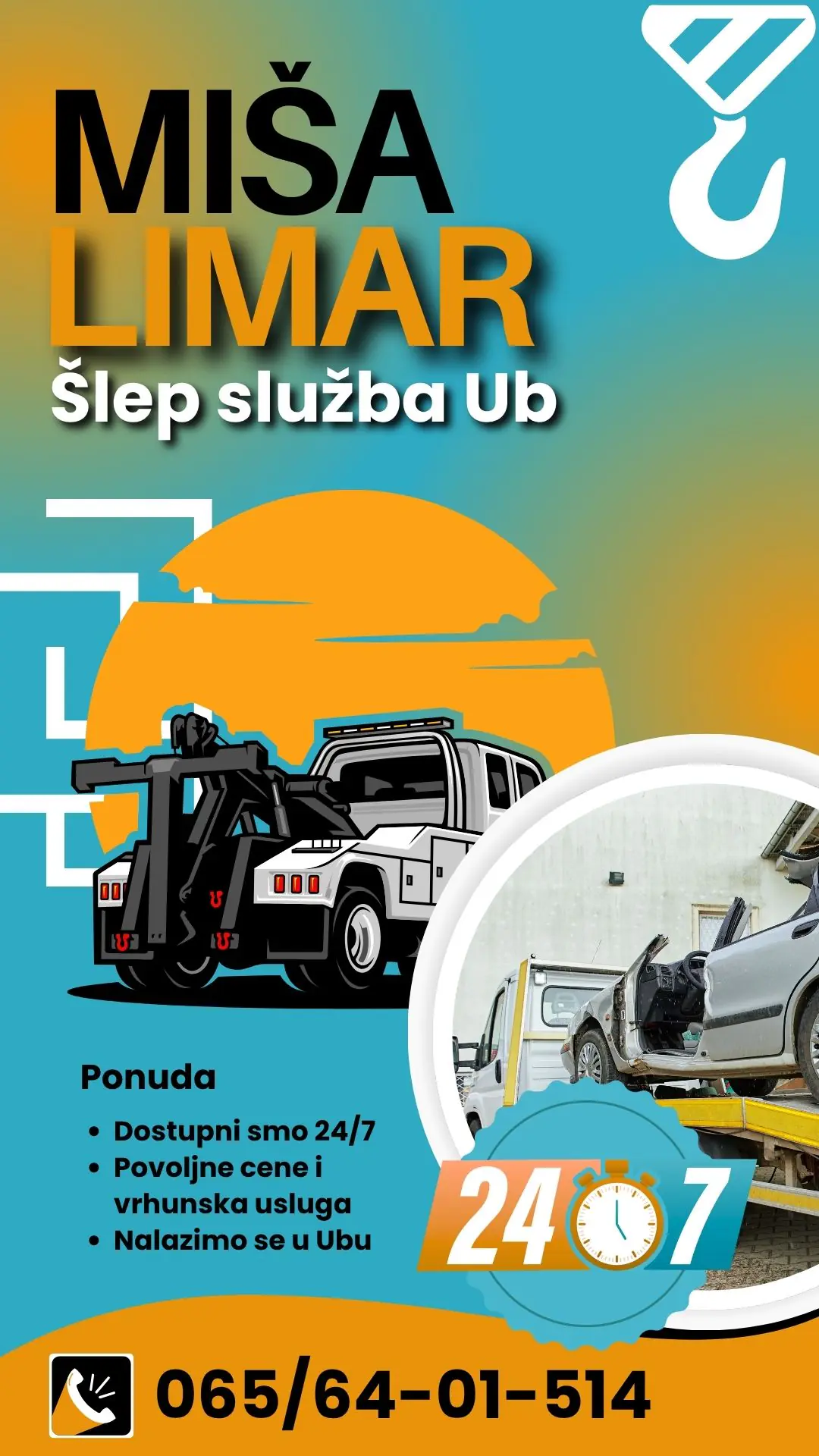 Pomoć na putu Miloš Veliki 00-24 Šlep služba Ub Miša Limar