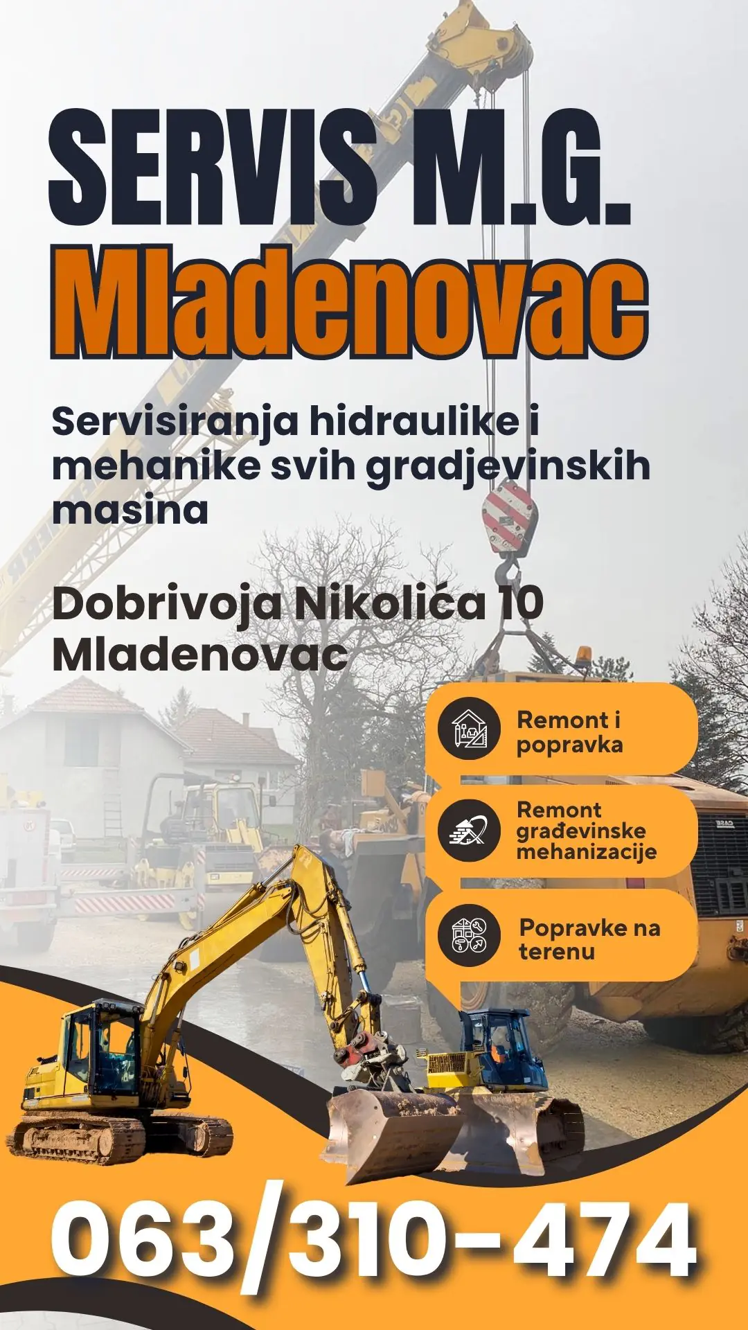 Servisiranja hidraulike i mehanike svih gradjevinskih mašina Mladenovac Servis M.G.