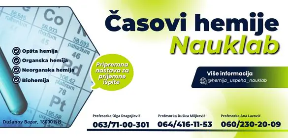 Časovi hemije Niš Pripremna nastava iz hemije za srednjoškolce Nauklab