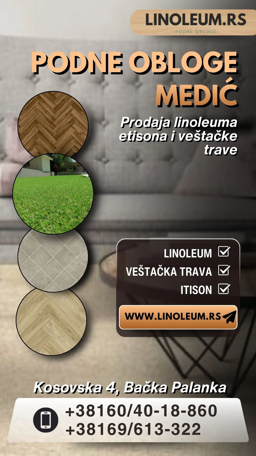 Prodaja linoleuma, etisona i veštačke trave Podne obloge Medić