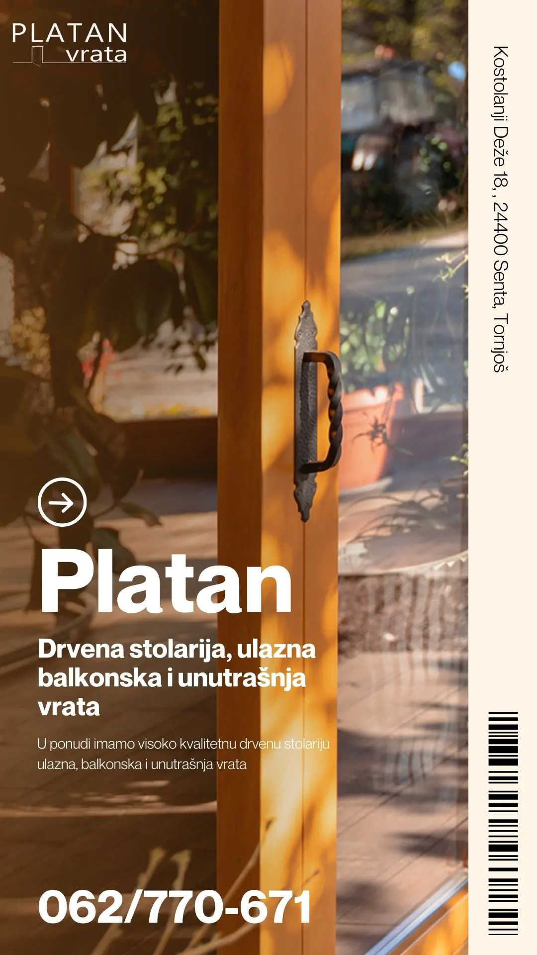 Drvena stolarija ulazna balkonska i unutrašnja vrata ZR Platan Senta