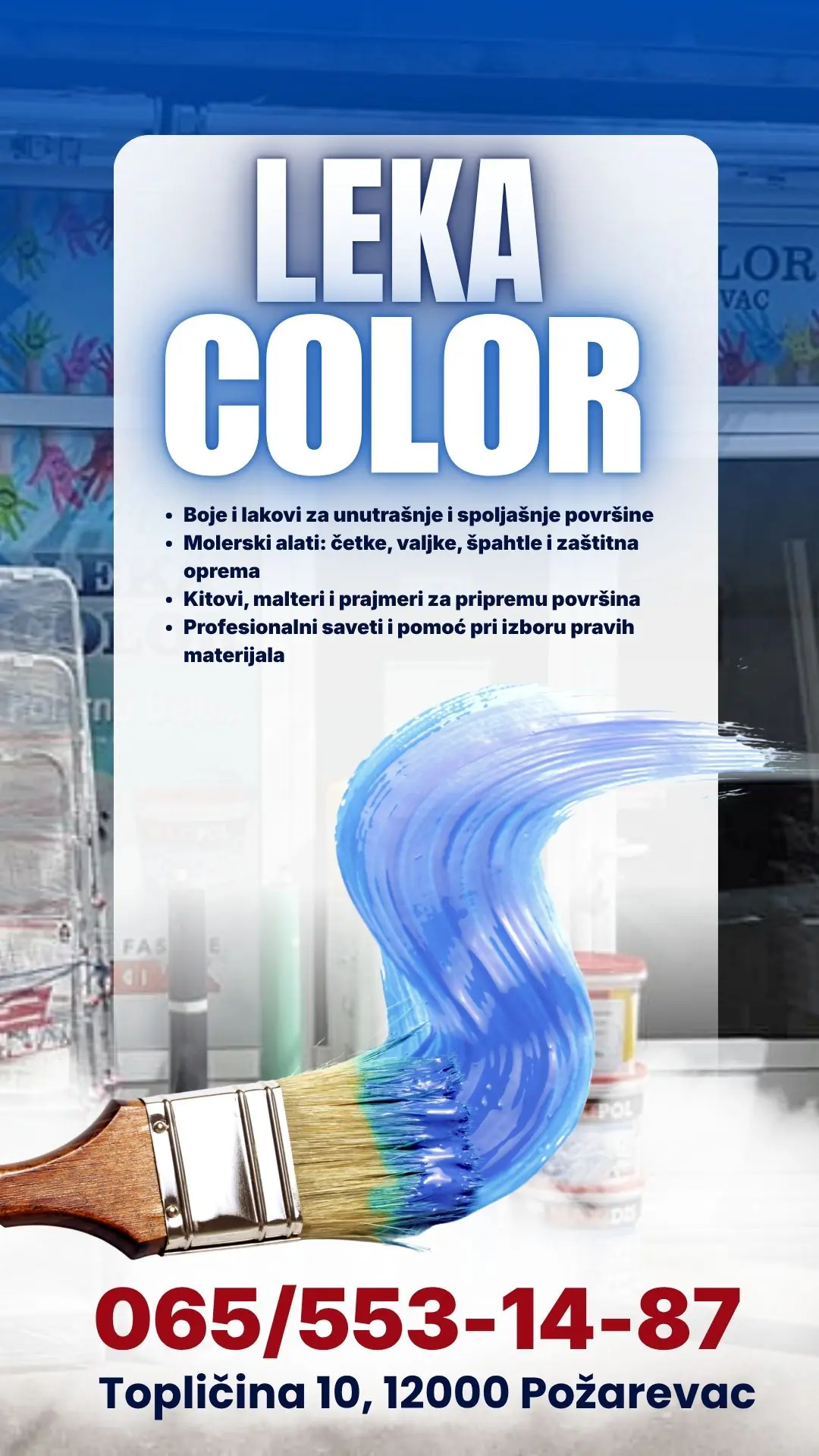 Prodaja molersko farbarskih materijala i alata Požarevac Leka Color