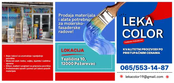 Prodaja molersko farbarskih materijala i alata Požarevac Leka Color
