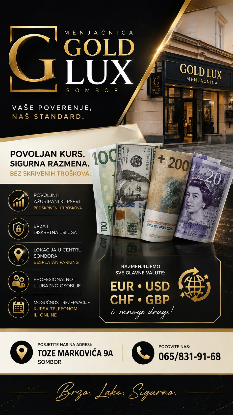 Najpovoljniji kurs bez provizije Sombor Menjačnica Gold Lux
