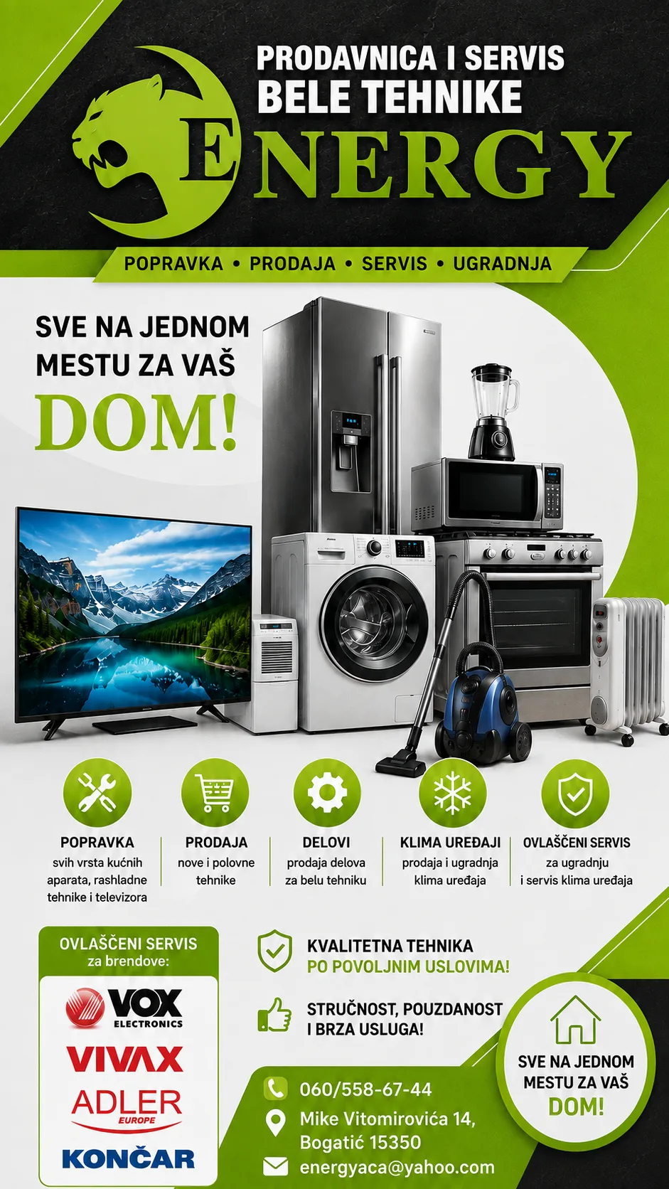 Servis i prodaja bele tehnike Bogatić Energy szktr
